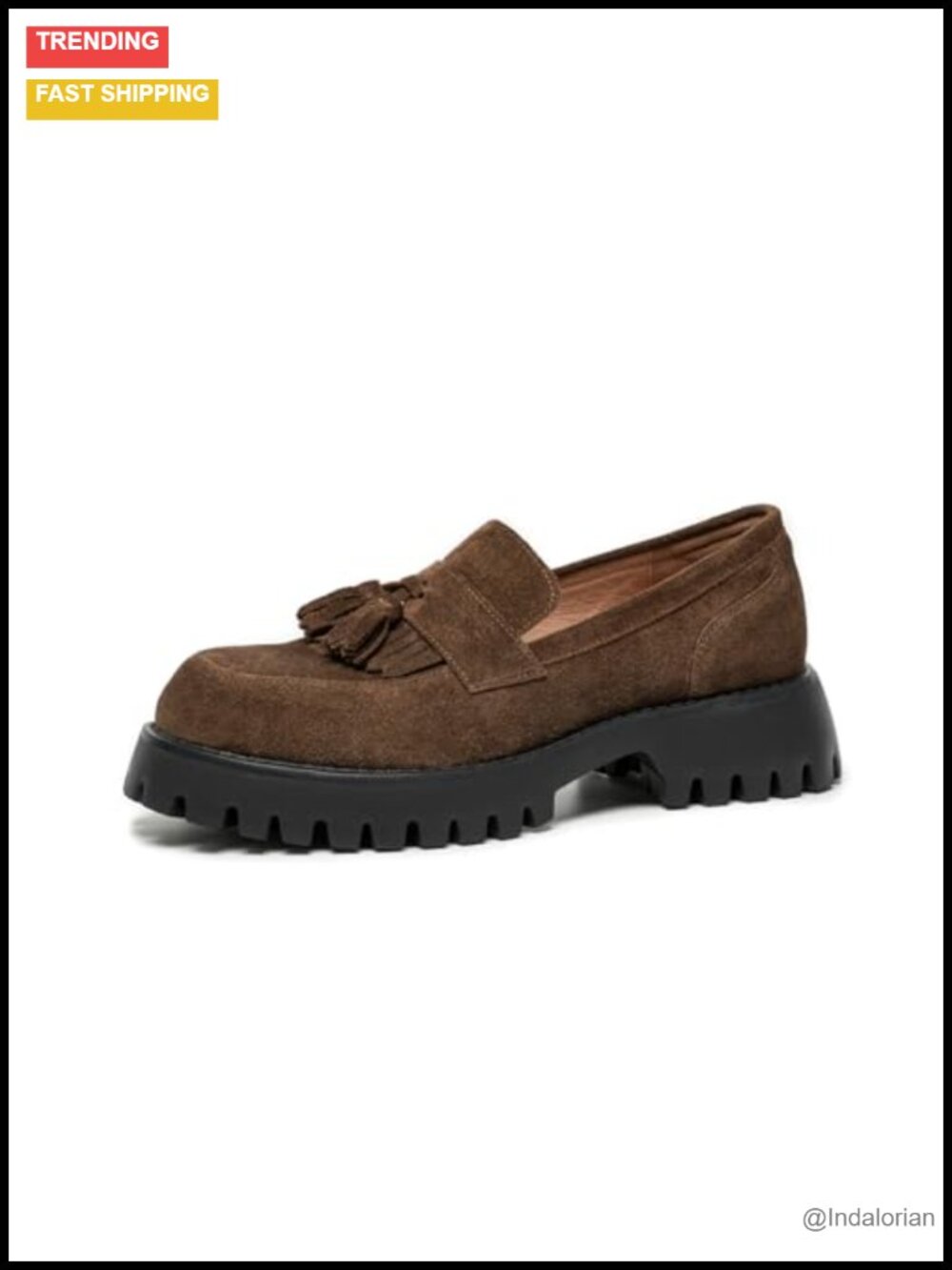 Chunky Platform Loafers, Women's Suede Slip-On Dress Shoes with Tassel